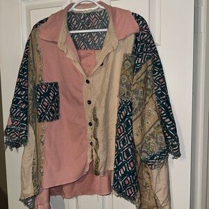 Vintage-Inspired Patchwork Button Down Shirt